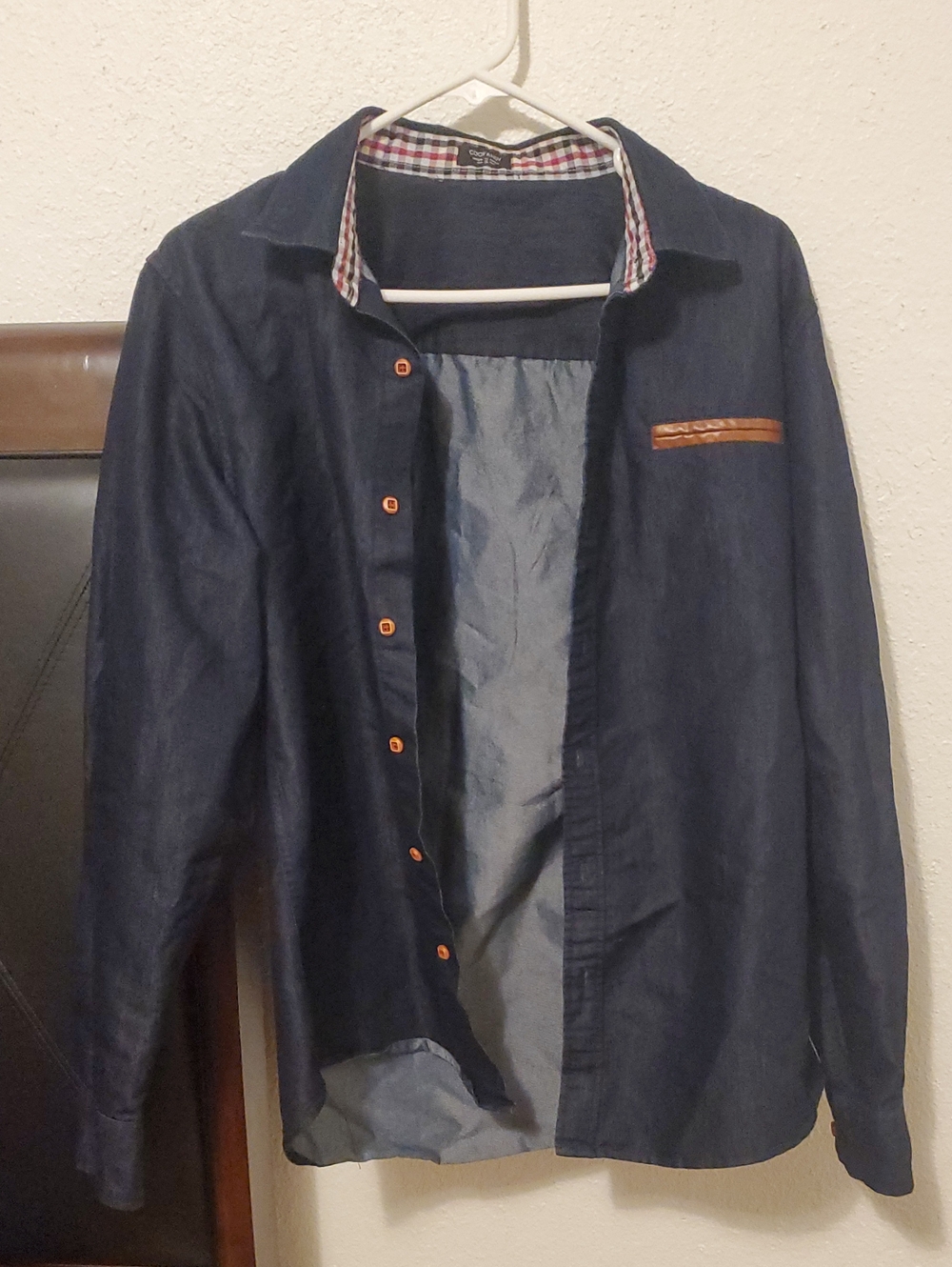 Men's Navy Button-Up Denim Long Sleeve